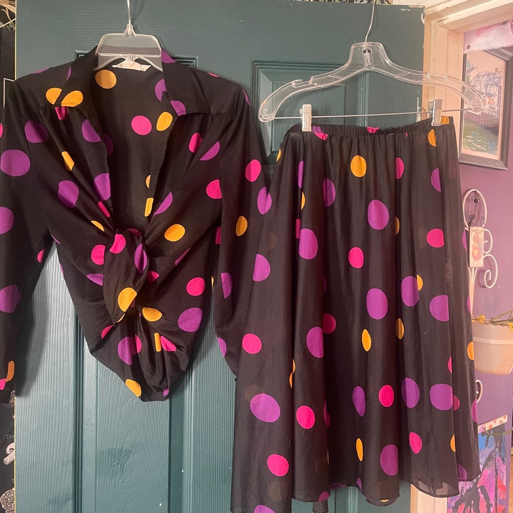 Black and Pink Midi A-line Skirt Set